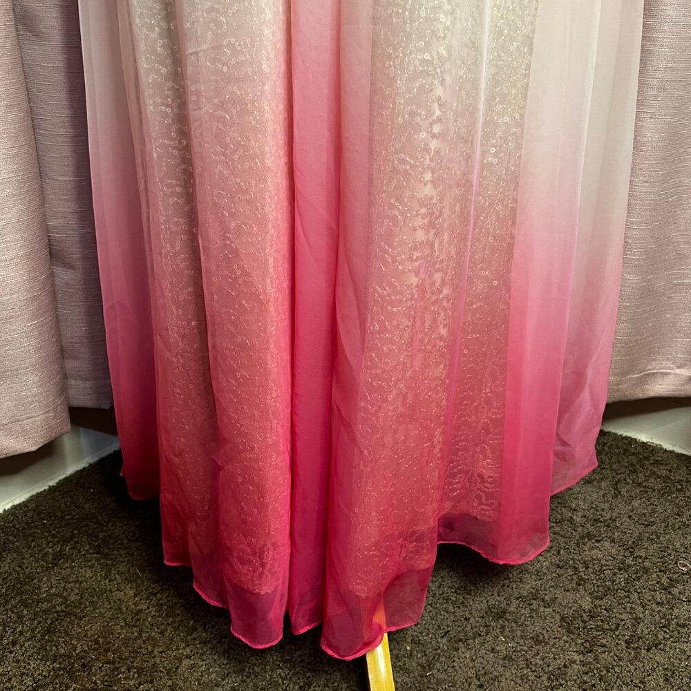 Jump Apparel 9/10 Formal Gold Sequin Pink Ombre Baby Doll Maxi Dress Homecoming - Picture 14 of 16